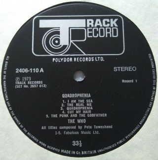 RARE GARAGE MOD ROCK LP The Who Quadrophenia TRACK 2406110/111 1973 A1/B1/A1/B2 3