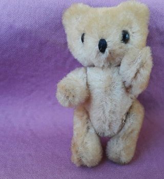 Vintage/antique Mini 3 " Mohair Teddy Bear Jointed Stitch Nose Dollhouse Germany