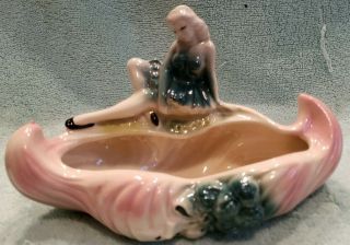 Vintage 1950s Art Deco Pottery " Lounging Lady " Pink & Blue Planter,  Very Rare