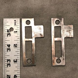 (2) Vintage 3 - 1/4” Cast Iron Door Mortise Lock Strike Plate Keeper Hardware
