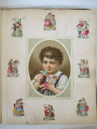 Antique 1872 Large Victorian 45 Page Scrapbook Album