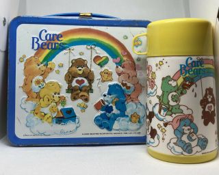 Vintage Rare Care Bears Lunch Box Tin And Thermos.