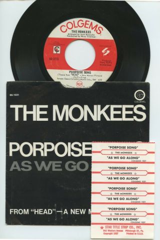 Rare Rock 45,  P/s & Jukebox Title Strips - The Monkees - Porpoise Song - Colgems