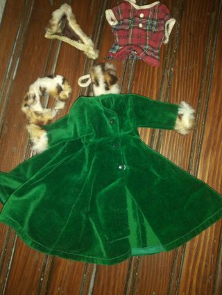 Vintage Vogue Jill Doll Green Velveteen Coat W/fur Accessory