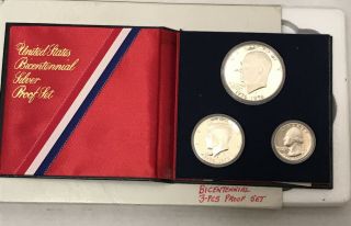 1776 - 1976 - S 3 Coin Set Rare 40 Silver Us Bicentennial Proof Set