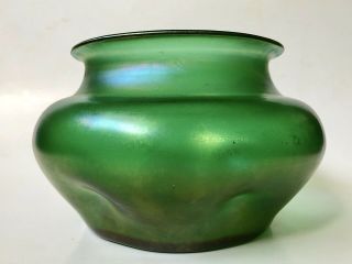 Antique Pinched Loetz Steuben Art Nouveau Glass Bowl Green Iridescent Unsigned