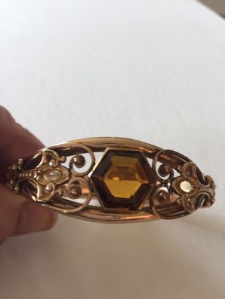 Antique Gold Filled Bracelet With Citrine Colored Glass/crystal