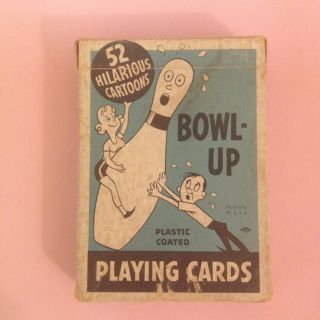 Vtg 70’s Bowl - Up Deck Playing Cards 52 Adult Humor Joke Bowling Cartoon Poker