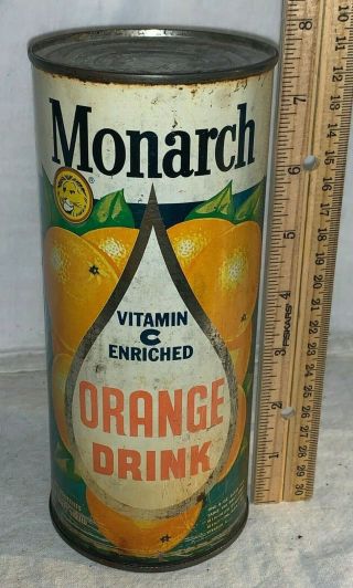 Antique Monarch Orange Drink Tin Litho Juice Can Chicago Il Lion Grocery Store