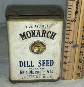 Antique Monarch Dill Seed Spice Tin Reid Murdoch Lion Can Chicago Grocery Store
