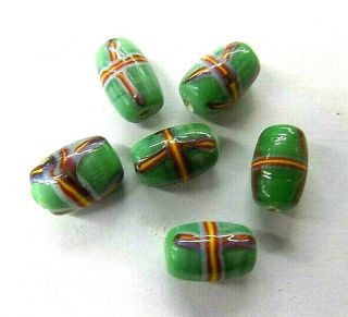 12 Green French Cross Trails African Trade Beads Antique Venetian Style