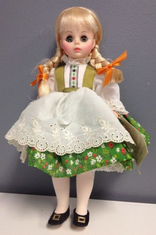 Madame Alexander Vintage Heidi Blonde Braids Green Floral Dress 13 In Doll B3963