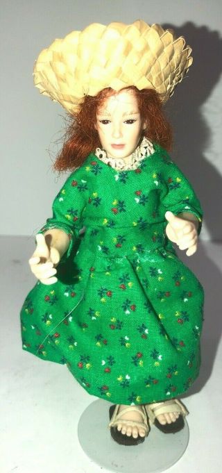 Vintage Dollhouse Miniature Heidi Ott Redheaded Lady In Straw Hat And Sandals