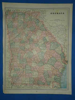 Vintage Circa 1893 Georgia Map Old Antique Atlas Map