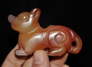 Chinese Fengshui Hongshan Culture Natural Agate Carved Dog Beast Statue Pendant