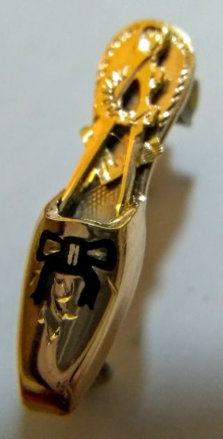 Rare Antique Miniature Solid 9ct Gold & Black Enamel Masonic Widows Brooch C1910
