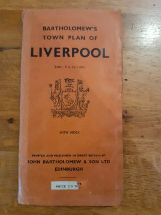 Vintage Bartholomews Town Plan Of Liverpool With Index