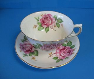 Adderley Fine Bone China Cup & Saucer Large Pink Roses