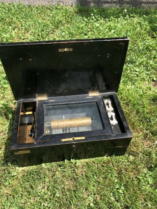 Antique Cylinder Music Box Wooden Case Tooth & Comb Brass Parts Repair Restore