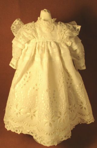 Vintage Doll Dress For 17 " - 18 " Bisque Doll - Ivory Eyelet Lace W/shoulder Ruffle