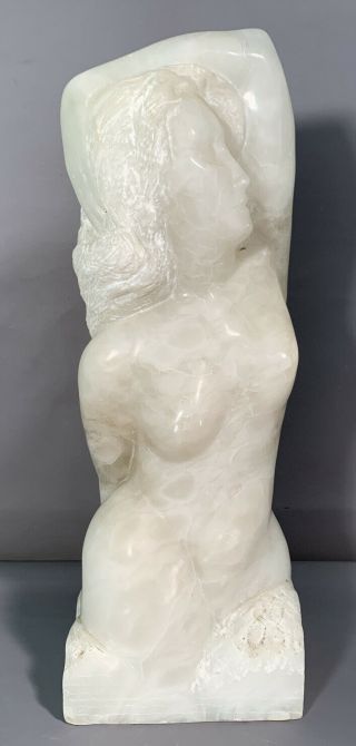 Lg Vintage Mid Century Carved Alabster Nude Lady Marble Sculpture Modern Statue