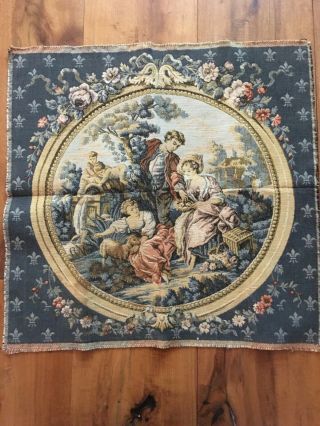 Vintage French/belgian Tapestry Of Country Scene,  Cherub Fountain,  Period Dress