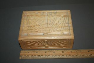 Vintage Hand Carved Light Wood Wooden Hinged Jewelry Trinket Box
