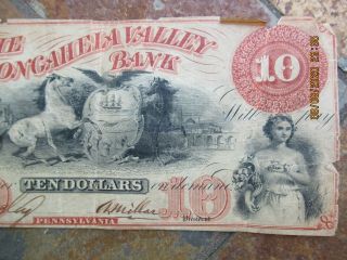 Antique 1858 Pennsylvania The Monongahela Valley Bank,  Ten Dollar Bank Note 3