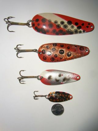 4 Vintage Michigan Spotted Killer Spoons Fishing Lures / Bud Stewart