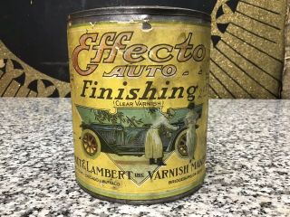 Rare Vintage Effecto Car Auto Varnish Paint Oil Advertising Tin Sign Can