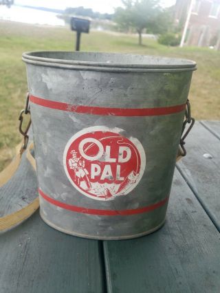 Vintage Old Pal Oval Wading Minnow/bait Can/bucket With Strap.