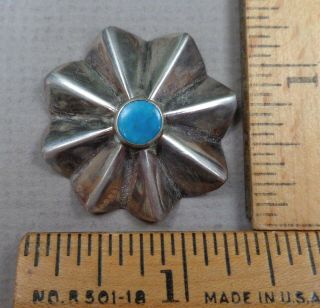 Navajo Antique Button 21,  1900s Turquoise In Silver Design,  Large