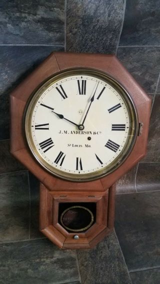 Rare Antique J.  M.  Anderson Wall Clock.  Needs Pendulum Weight