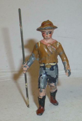 Rare Renvoize Vintage Lead Pre Ww1 Boy Scout Walking With Stick,  Red Tie,  - 1910