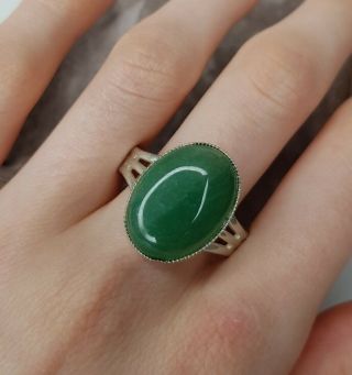 Rare Vintage Green Oval Adjustable Ring Paste Size R Gift Costume Jewellery