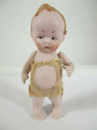 Antique German Bisque Little Boy Doll With Jointed Arms 3 Inches Tall