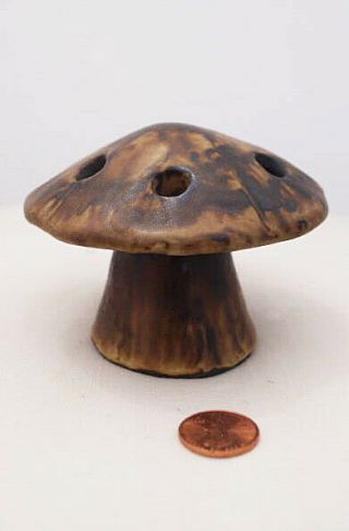 Antique Peters & Reed Landsun Line Ohio Art Pottery Mushroom 6 Hole Flower Frog