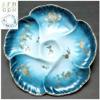 Antique Cfh/gdm Ch.  Field Haviland Limoges Bluish Green Gold Accent Oyster Plate