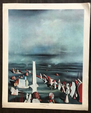 Vintage Rare Abstract Geometric Art Print Lithograph By Artist Yves Tanguy