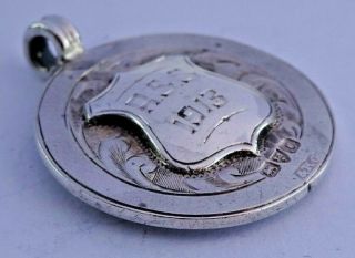 Antique Solid Sterling Silver Double Sided Pocket Watch Albert Chain Fob.  1912