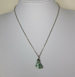 Rare Vintage Green Moss Agate Silver Tone Necklace Gift Costume Jewellery