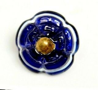 Antique Vtg Button Cobalt Blue Glass Swirlback G5