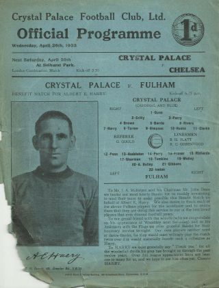 Ultra - Rare Single Sheet Football Programme Crystal Palace V Fulham 1933