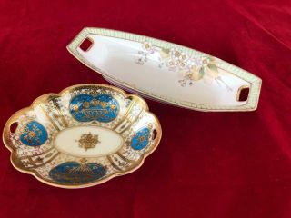 Good Set Of Two Antique Noritake Porcelain Hand Painted Dishes.  C1900.