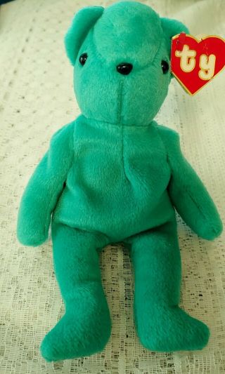 Ty Beanie Babies Rare 1983 Teddy - Old Face,  Teal,  With Errors - Retired