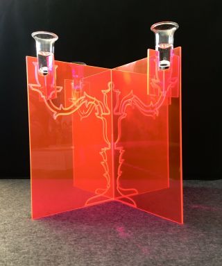 Innermost Ghost Acrylic Candelabra designed Jon Russell Pinky Orange - Boxed 3