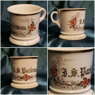 Antique " J.  S.  Parleman " Porcelain Shaving Mug T & V Limoges France Flowers