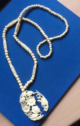 Vintage Asian Carved Soapstone Necklace And Pendant (1970’s)