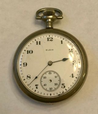 1920 Antique Elgin Pocket Watch - Runs - 16s,  7j - Detached Second Hand