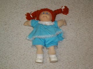 Vintage 1983 Cabbage Patch Caucasian Girl Doll With Red Hair & Blue Outfit